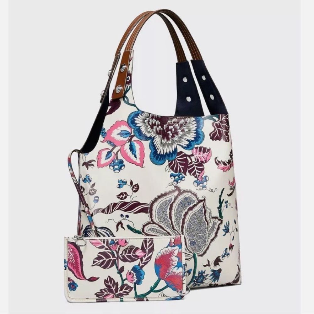 NWOT Tory Burch Rory Printed Tote in "Happy Times" With Wristlet